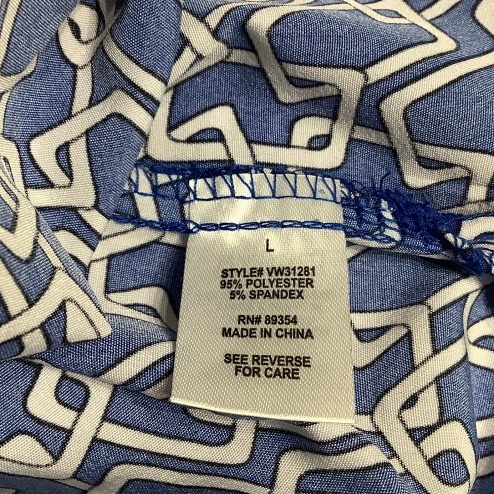 Adrienne Vittadini Blue/White Geometric Print Long Sleeve Top L Preppy, Bold - Picture 5 of 7